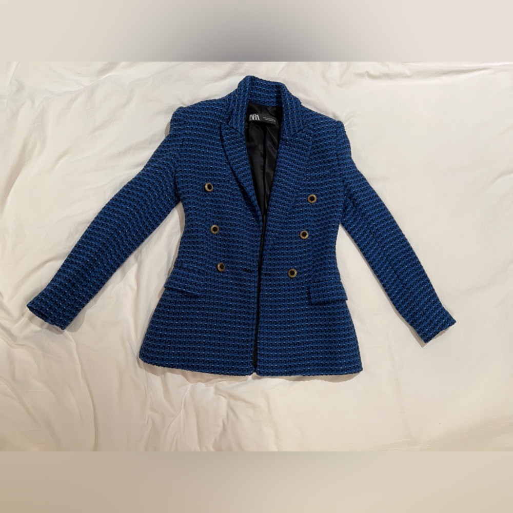 Blue Tweed Textured Blazer